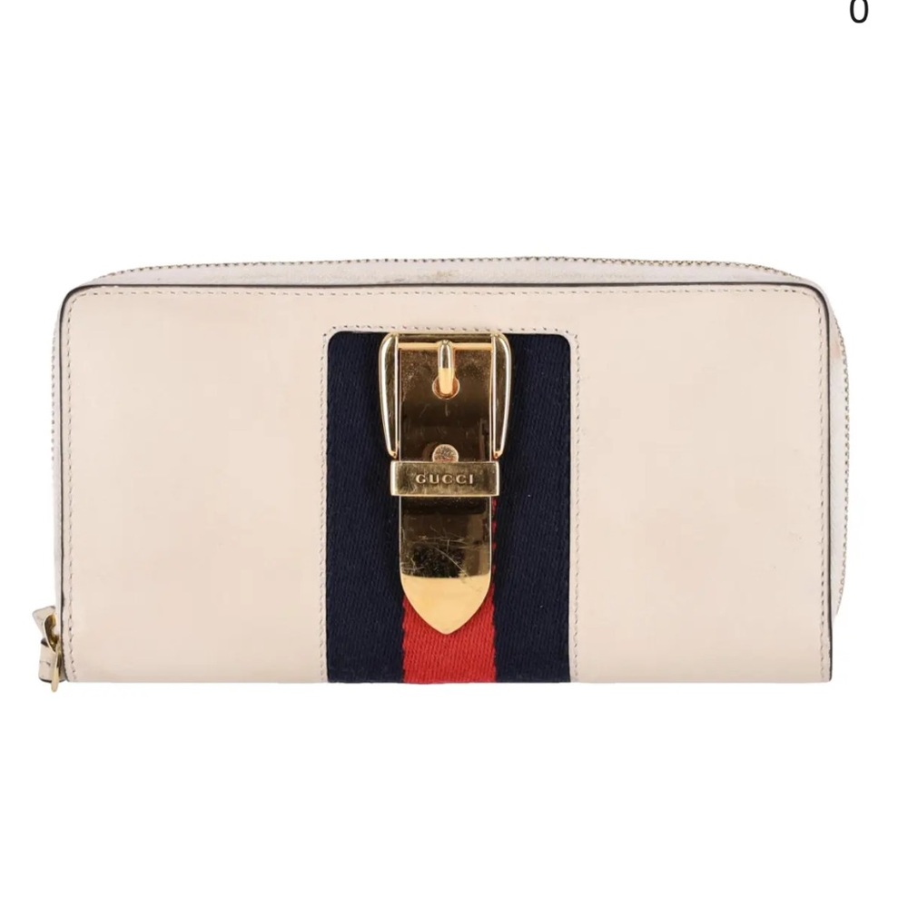 Authentic GUCCI Sylvie cream leather and stripe gold buckle wallet - Picture 5 of 16